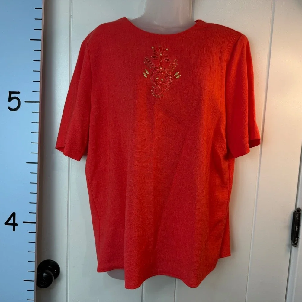 Vintage New City Girl Nancy Bolen Red/Orange 2PC Blouse Blazer Set Large Women's